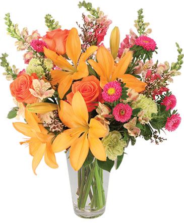 Sunset Lilies & Roses Flower Arrangement in Southfield, MI | Southfield Flowers